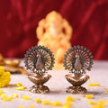 Brass Peacock Lightweight Diya Pair (3 Inch) Vedansh Craft