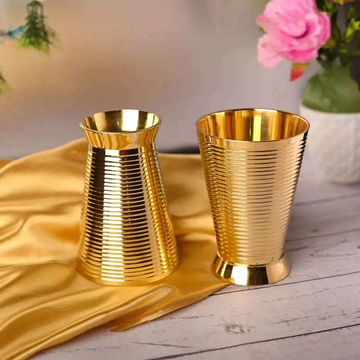 Brass Glass pair (4 Inch) Vedansh Craft
