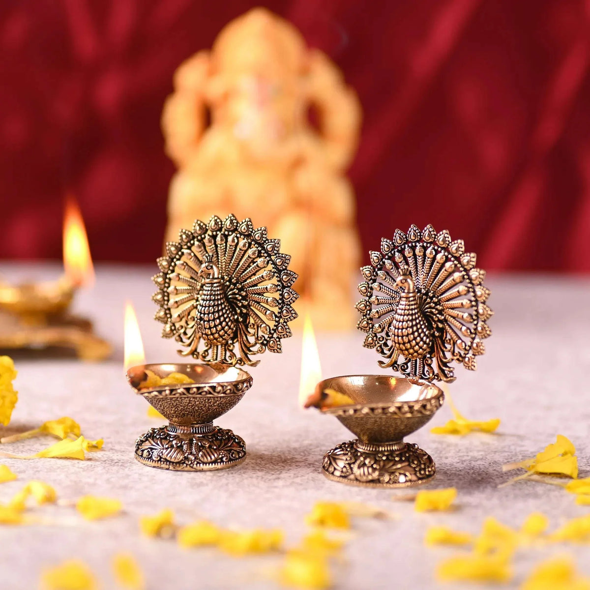 Brass Peacock Lightweight Diya Pair (3 Inch) Vedansh Craft