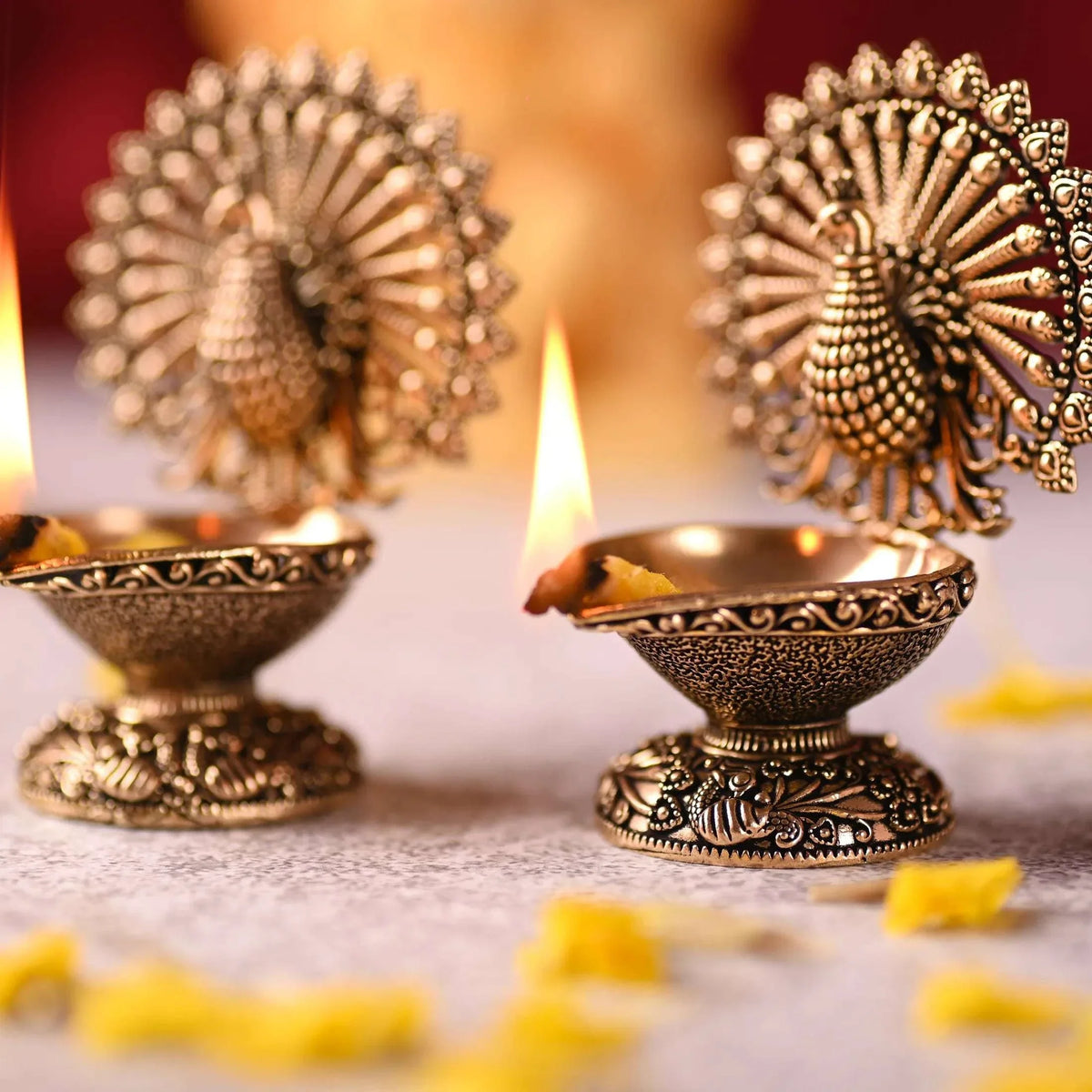 Brass Peacock Lightweight Diya Pair (3 Inch) Vedansh Craft