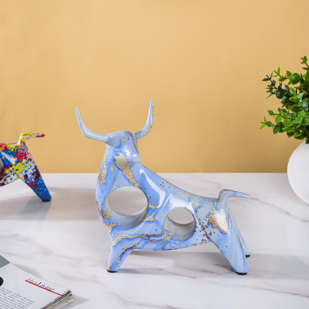 Bull Sculpture Resin Blue 8 Inch Nestasia
