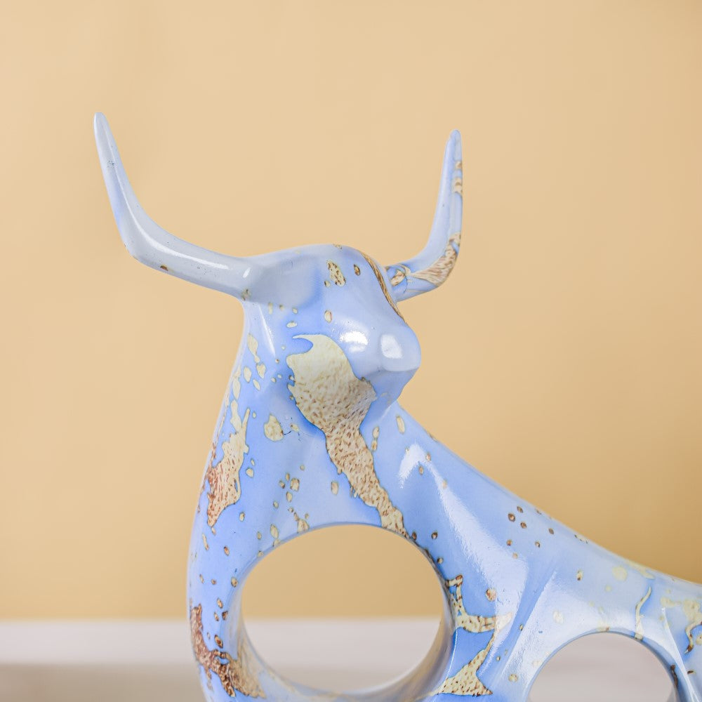 Bull Sculpture Resin Blue 8 Inch Nestasia