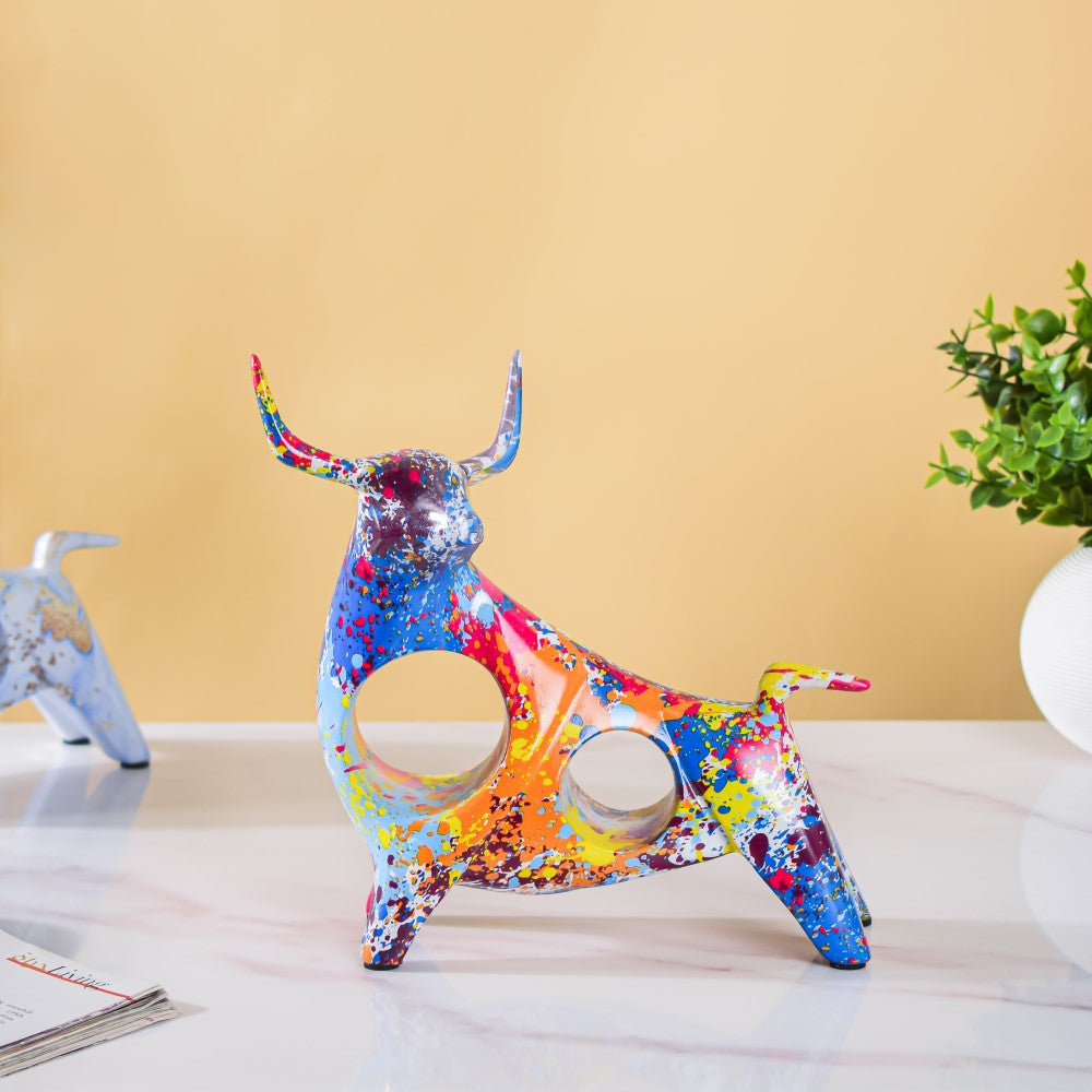 Bull Sculpture Resin Multicolour 8 Inch Nestasia