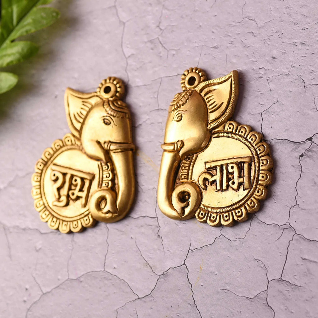 Brass Elephant Shubh Labh Wall Hanging Set (4 Inch) Vedansh Craft