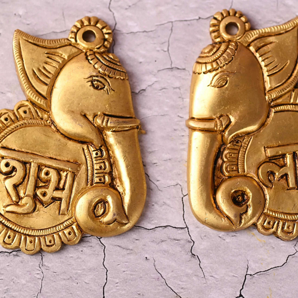Brass Elephant Shubh Labh Wall Hanging Set (4 Inch) Vedansh Craft