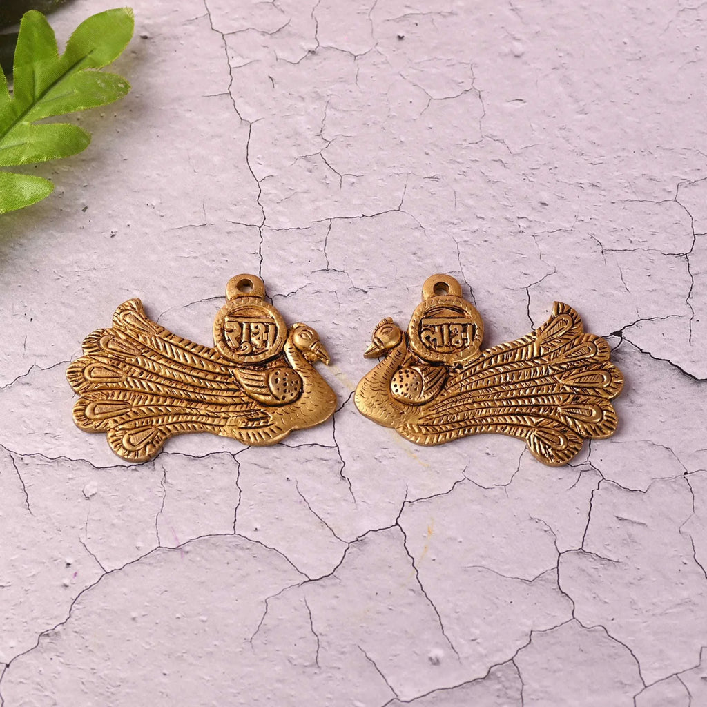 Brass Peacock Shubh Labh Wall Hanging Set (2.8 Inch) Vedansh Craft
