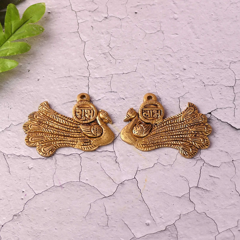 Brass Peacock Shubh Labh Wall Hanging Set (2.8 Inch) Vedansh Craft