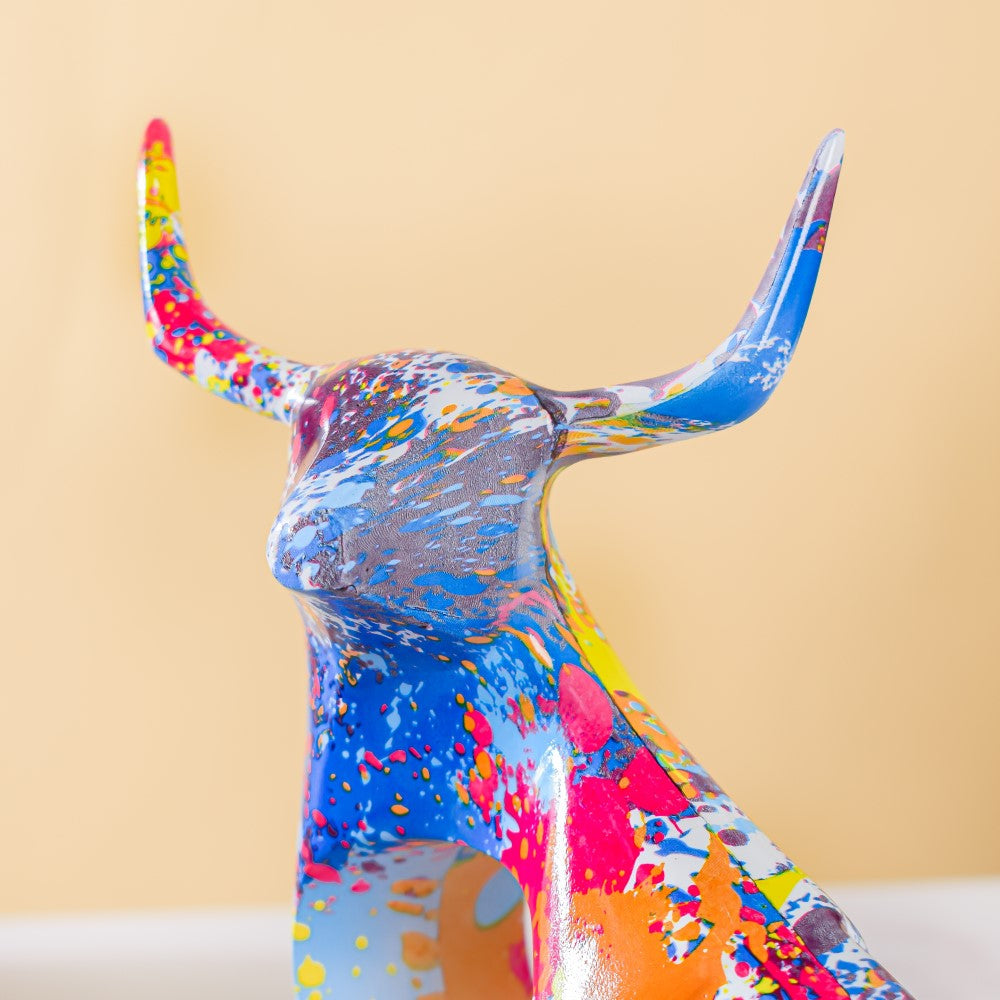 Bull Sculpture Resin Multicolour 8 Inch Nestasia