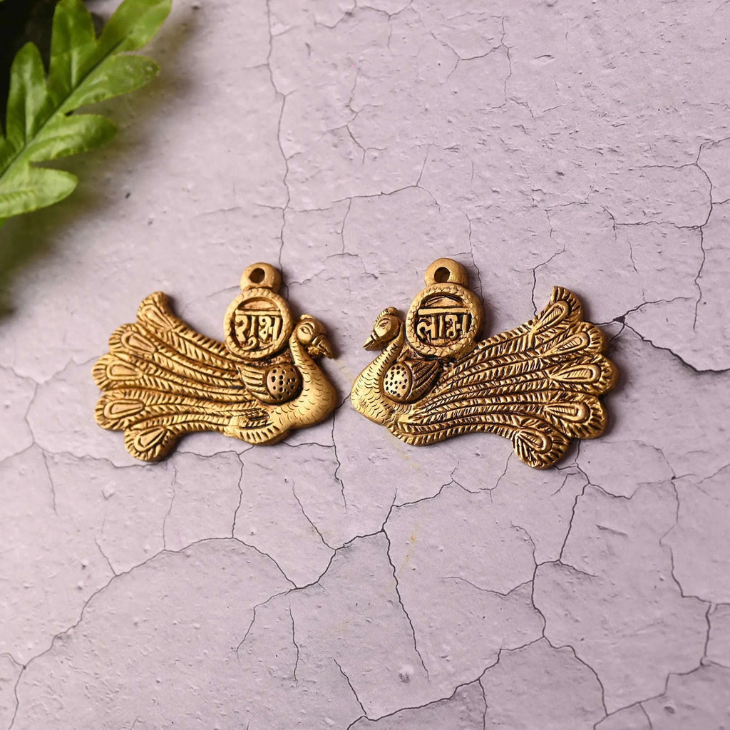 Brass Peacock Shubh Labh Wall Hanging Set (2.8 Inch) Vedansh Craft