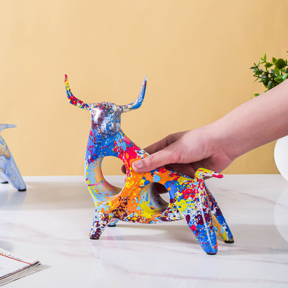 Bull Sculpture Resin Multicolour 8 Inch Nestasia