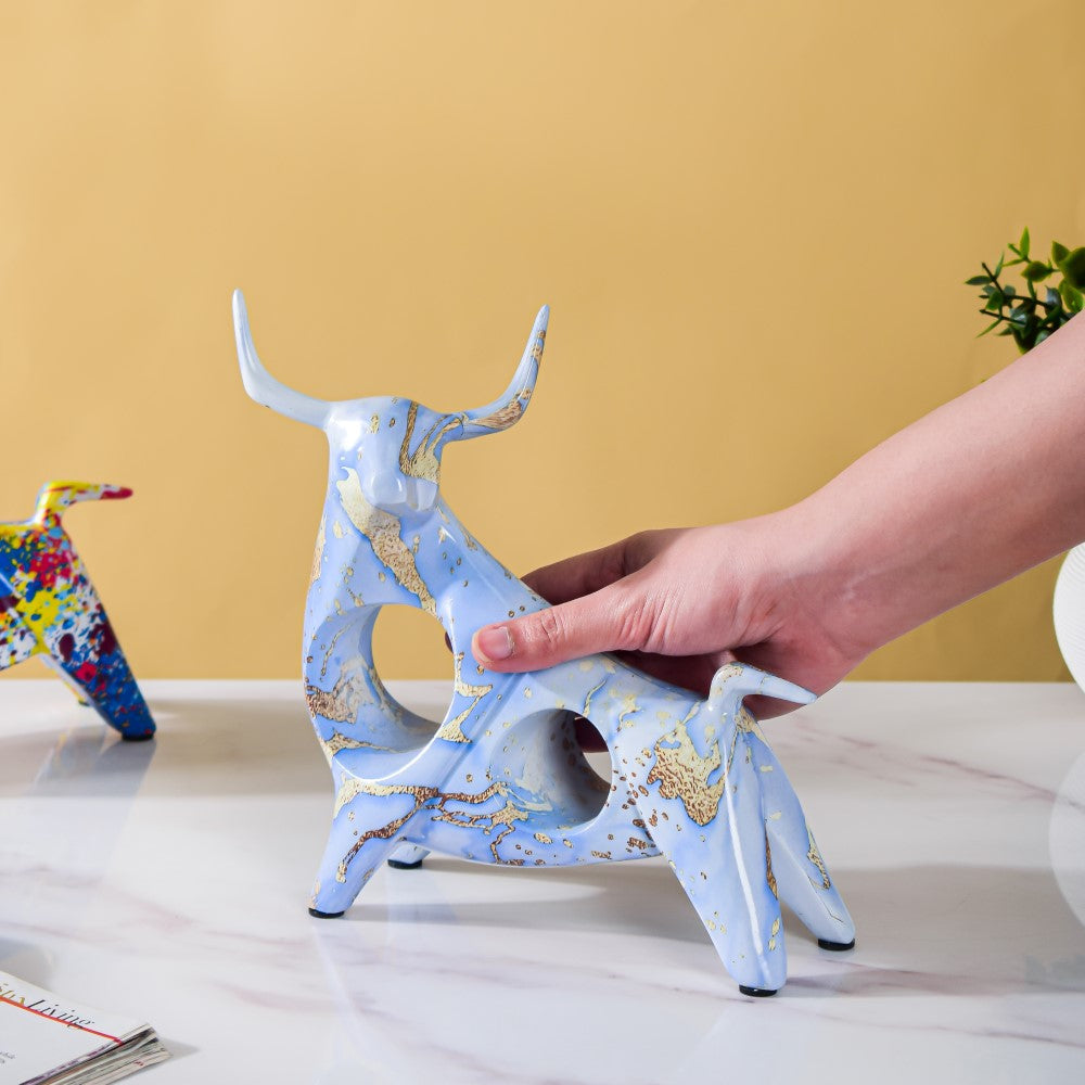 Bull Sculpture Resin Blue 8 Inch Nestasia