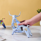 Bull Sculpture Resin Blue 8 Inch Nestasia