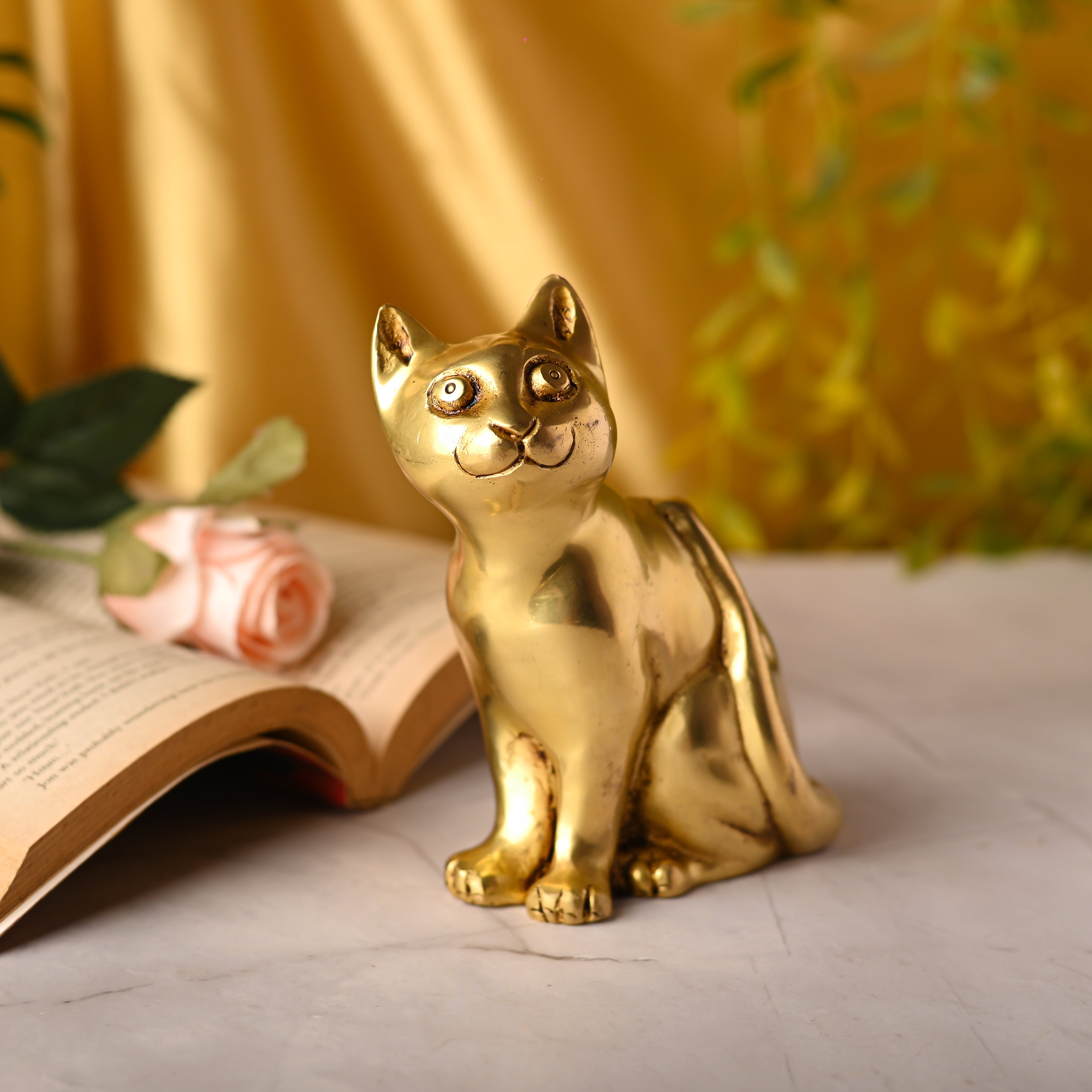 Brass Cat Sitting Statue (5.3 Inch) Vedansh Craft