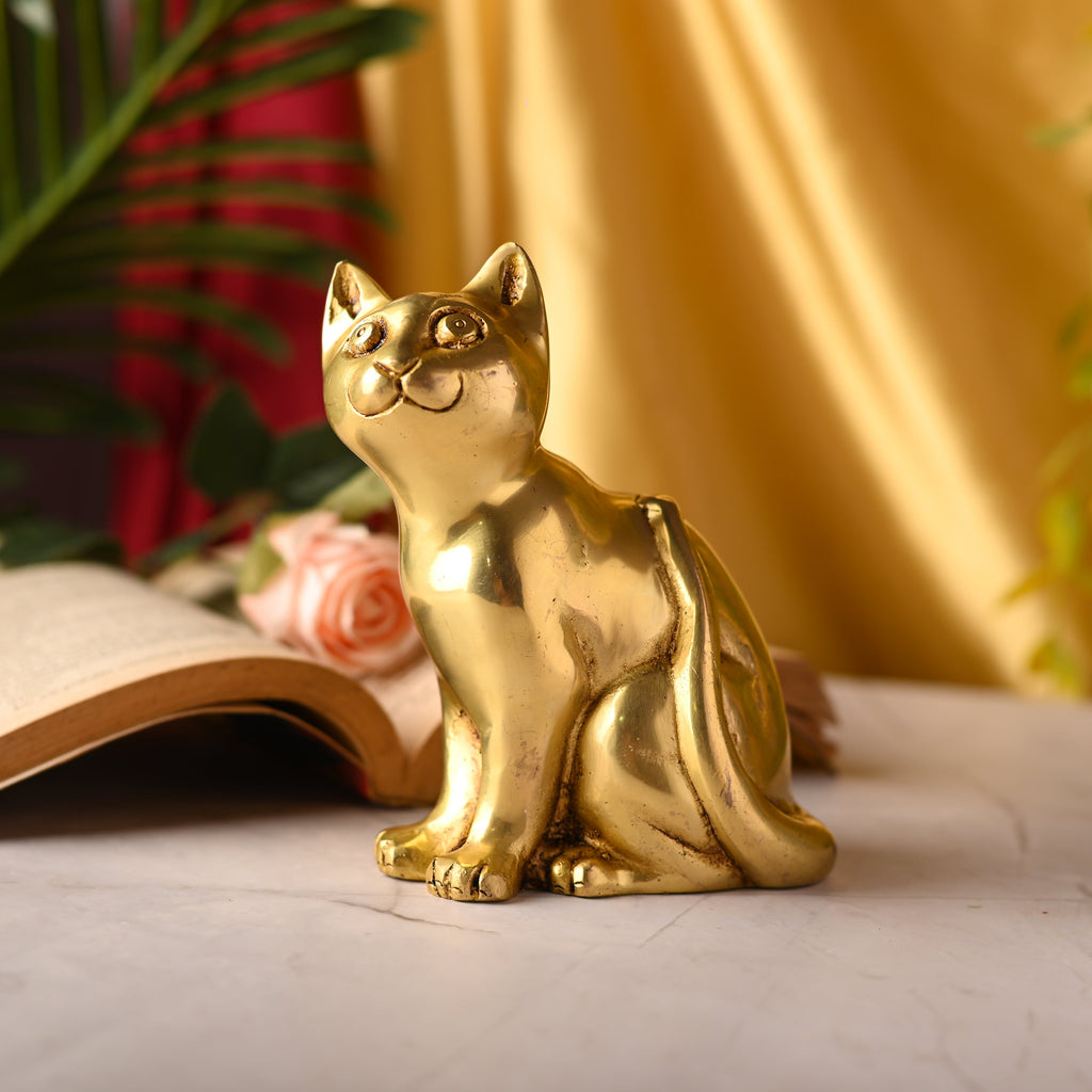 Brass Cat Sitting Statue (5.3 Inch) Vedansh Craft