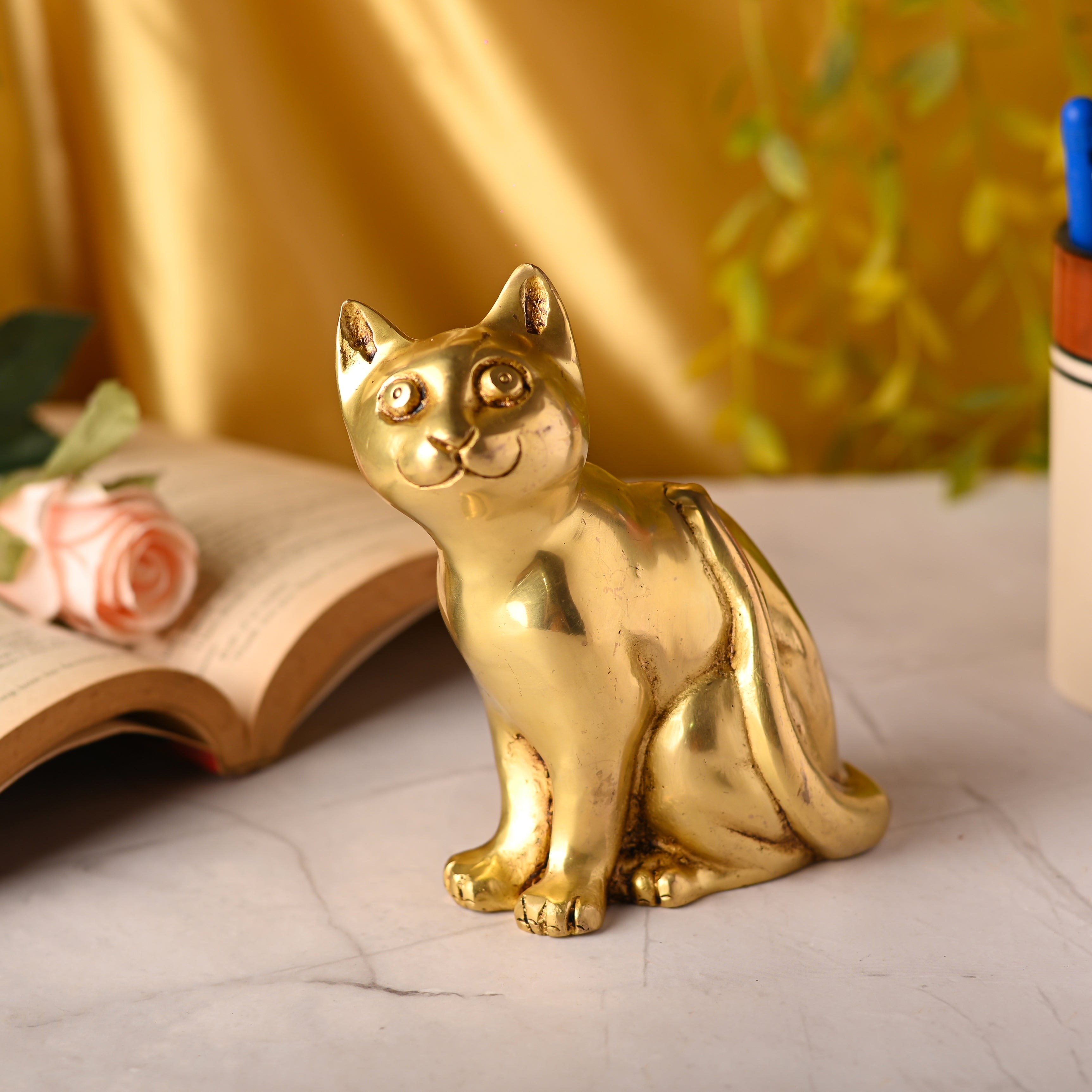 Brass Cat Sitting Statue (5.3 Inch) Vedansh Craft