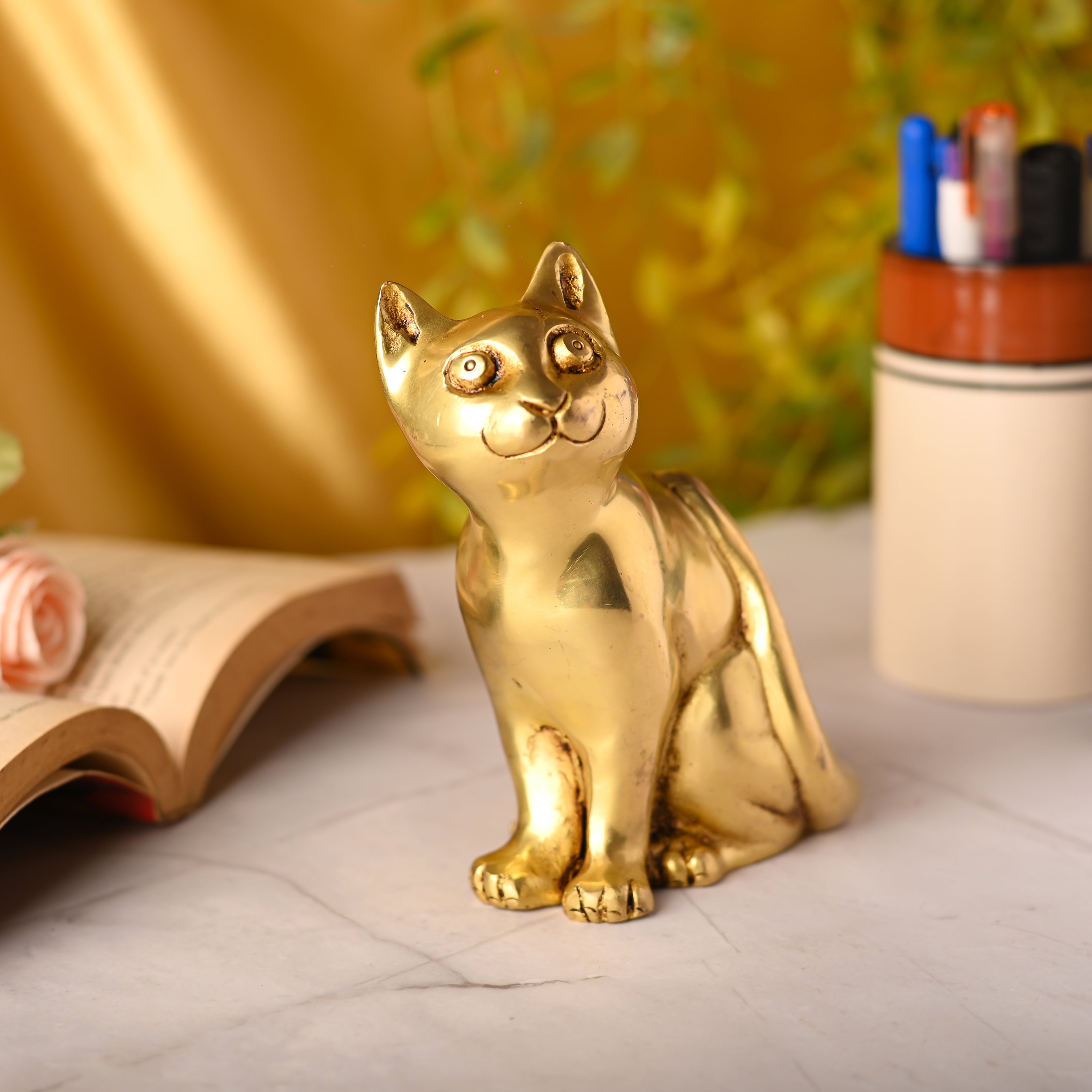 Brass Cat Sitting Statue (5.3 Inch) Vedansh Craft