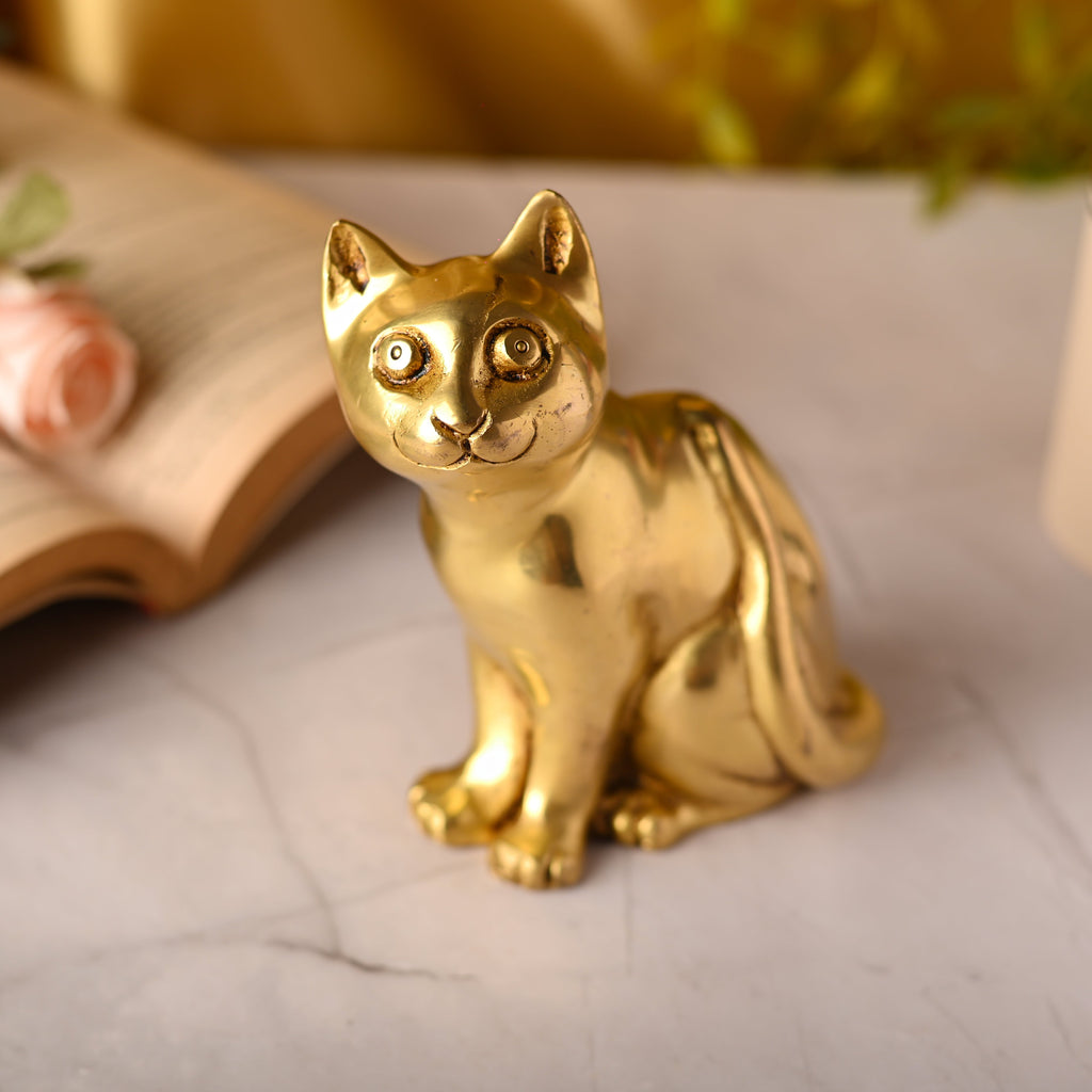 Brass Cat Sitting Statue (5.3 Inch) Vedansh Craft