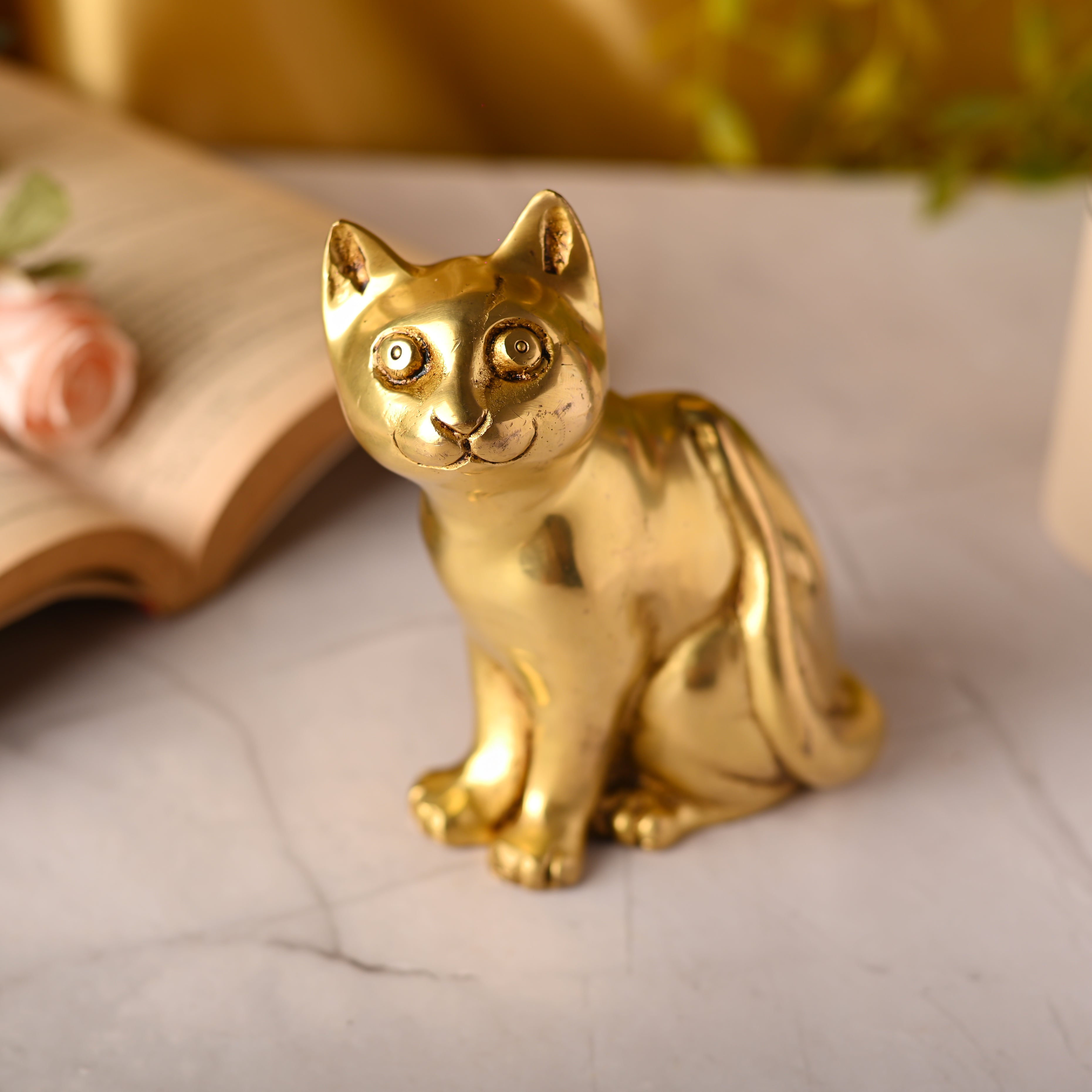 Brass Cat Sitting Statue (5.3 Inch) Vedansh Craft