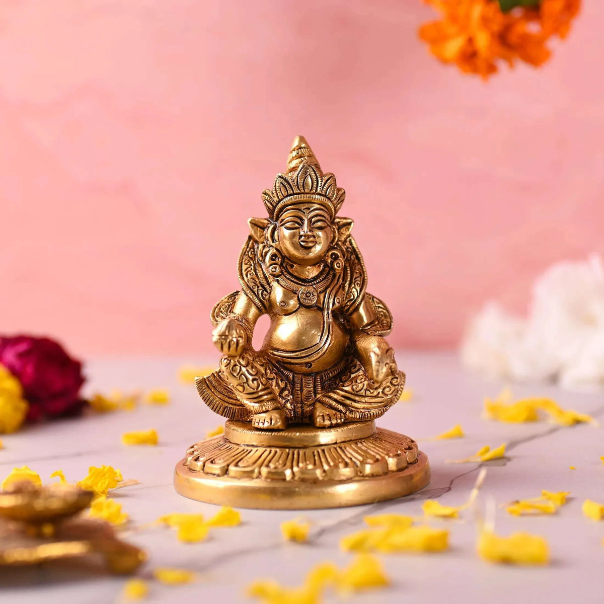 Brass Superfine Sitting Kuber Maharaj Idol (4.5 Inch) Vedansh Craft
