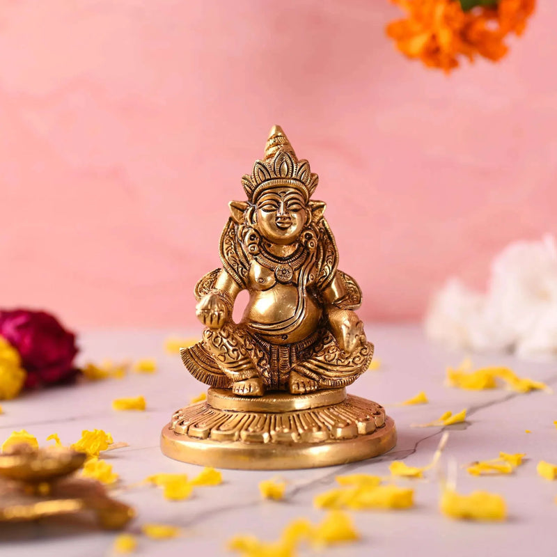 Brass Superfine Sitting Kuber Maharaj Idol (4.5 Inch) Vedansh Craft