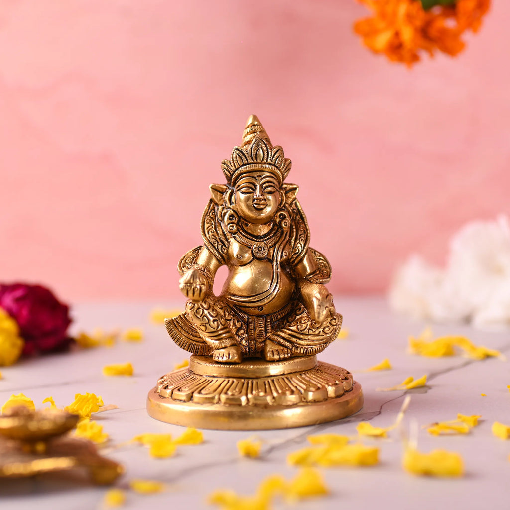 Brass Superfine Sitting Kuber Maharaj Idol (4.5 Inch) Vedansh Craft