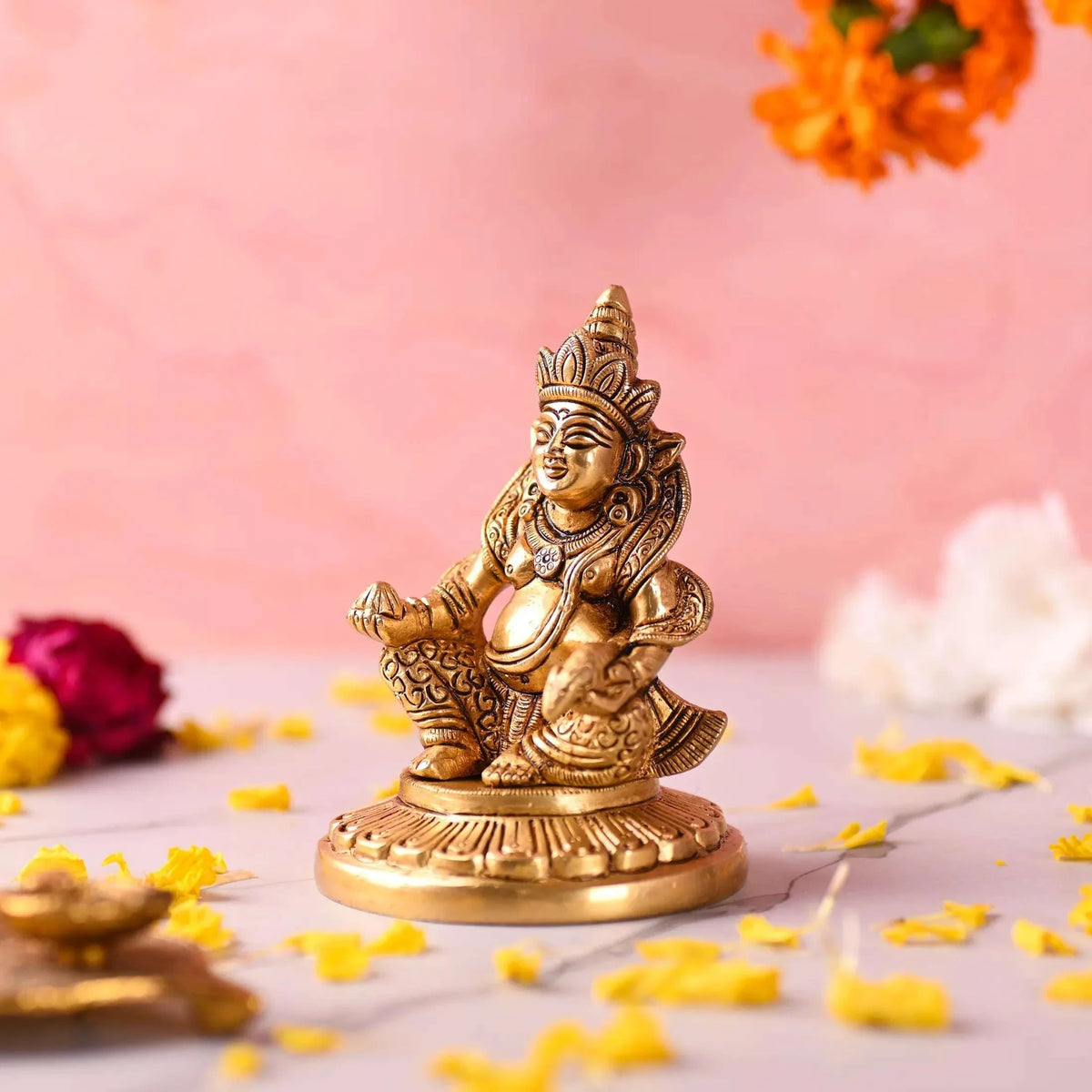 Brass Superfine Sitting Kuber Maharaj Idol (4.5 Inch) Vedansh Craft