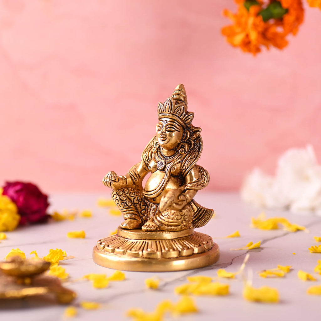 Brass Superfine Sitting Kuber Maharaj Idol (4.5 Inch) Vedansh Craft