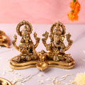 Brass Ganesha and Lakshmi Sitting Idol With Diya (5 Inch) Vedansh Craft