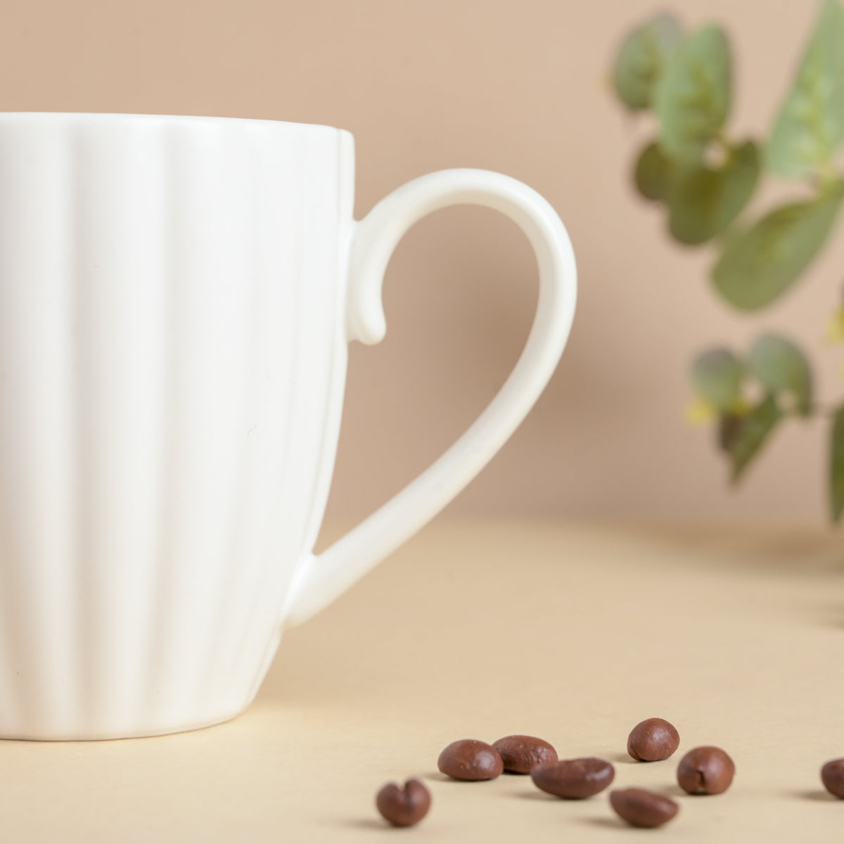 Luxe Ribbed White Coffee Mug 250 ml Nestasia