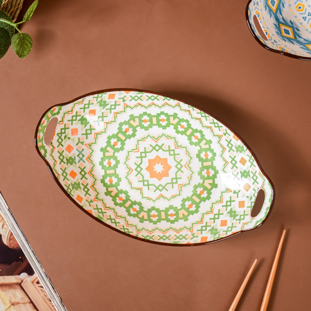 Mandala Green Criss-Cross Baking Plate With Handle Nestasia