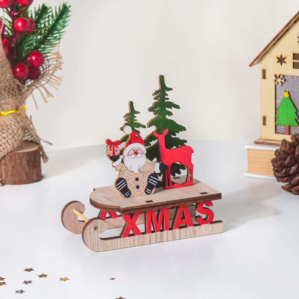 Santa Xmas DIY Wooden Sleigh Decor Nestasia