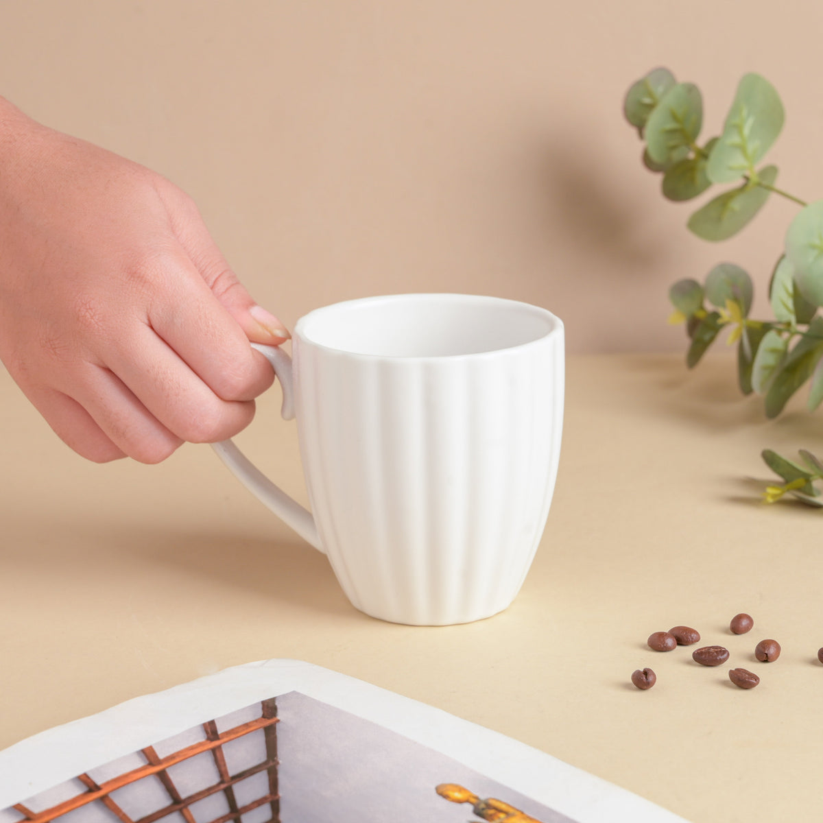 Luxe Ribbed White Coffee Mug 250 ml Nestasia