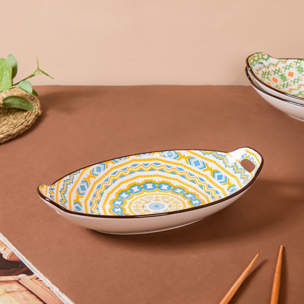 Mandala Spiral Ceramic Baking Plate With Handle Nestasia