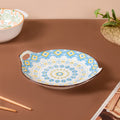 Mandala Blue Ceramic Round Plate With Handle Nestasia
