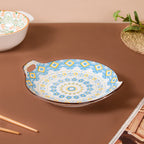 Mandala Blue Ceramic Round Plate With Handle Nestasia