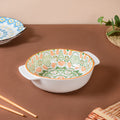 Mandala Green Floral Ceramic Baking Bowl With Handle 9 inch Nestasia