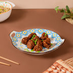 Mandala Blue Ceramic Round Plate With Handle Nestasia