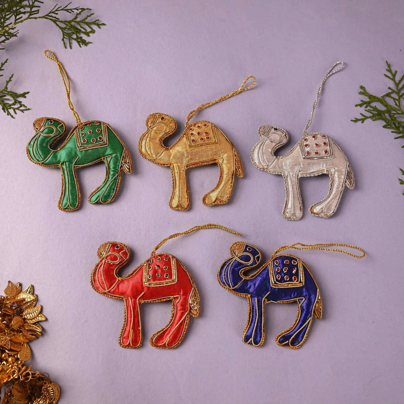 Embroidered Decorative Camel Christmas Tree Hanging Set (3.5 Inch) Vedansh Craft