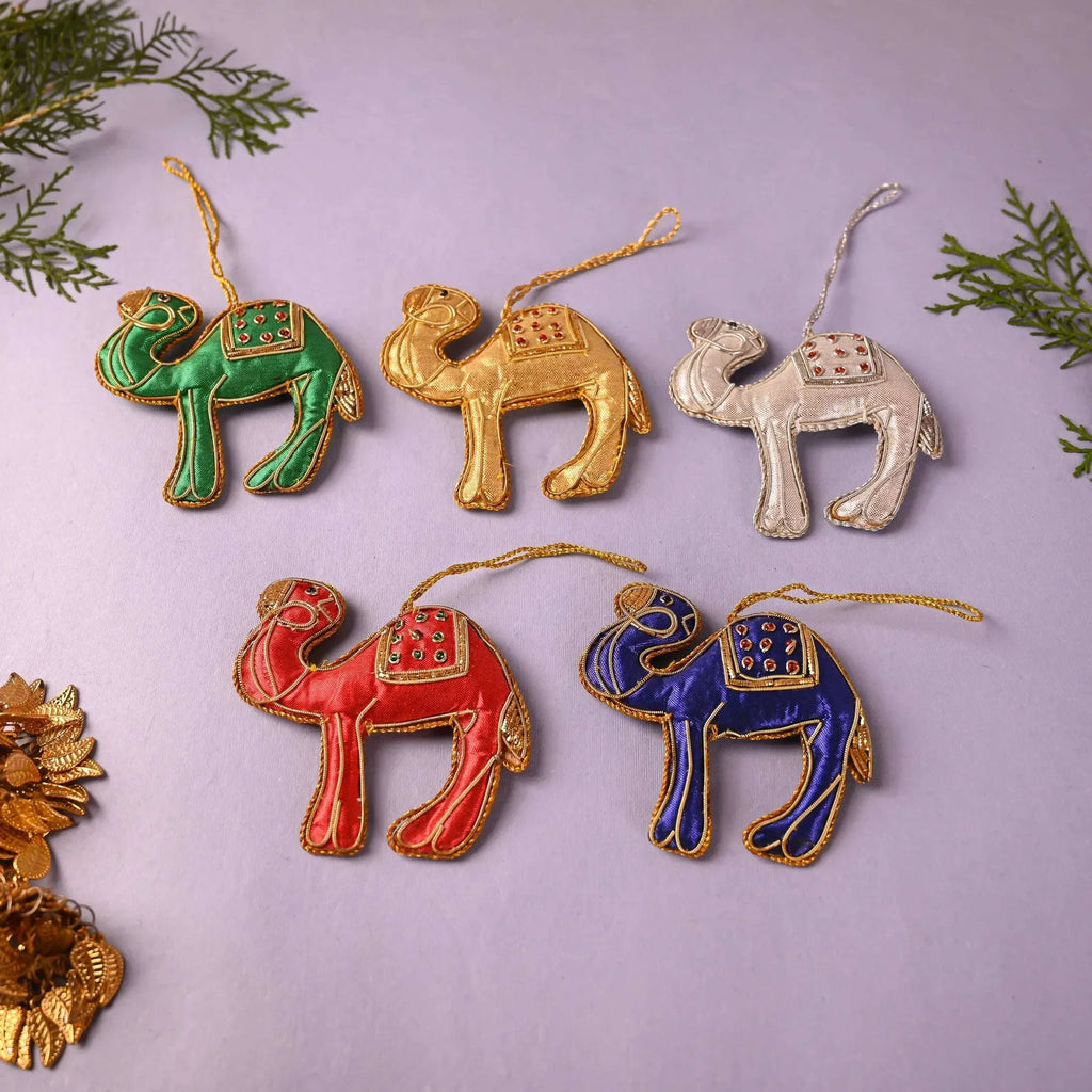 Embroidered Decorative Camel Christmas Tree Hanging Set (3.5 Inch) Vedansh Craft