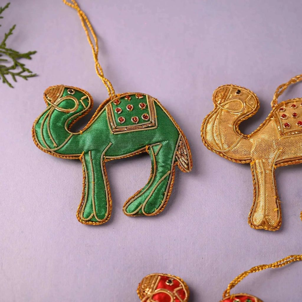 Embroidered Decorative Camel Christmas Tree Hanging Set (3.5 Inch) Vedansh Craft