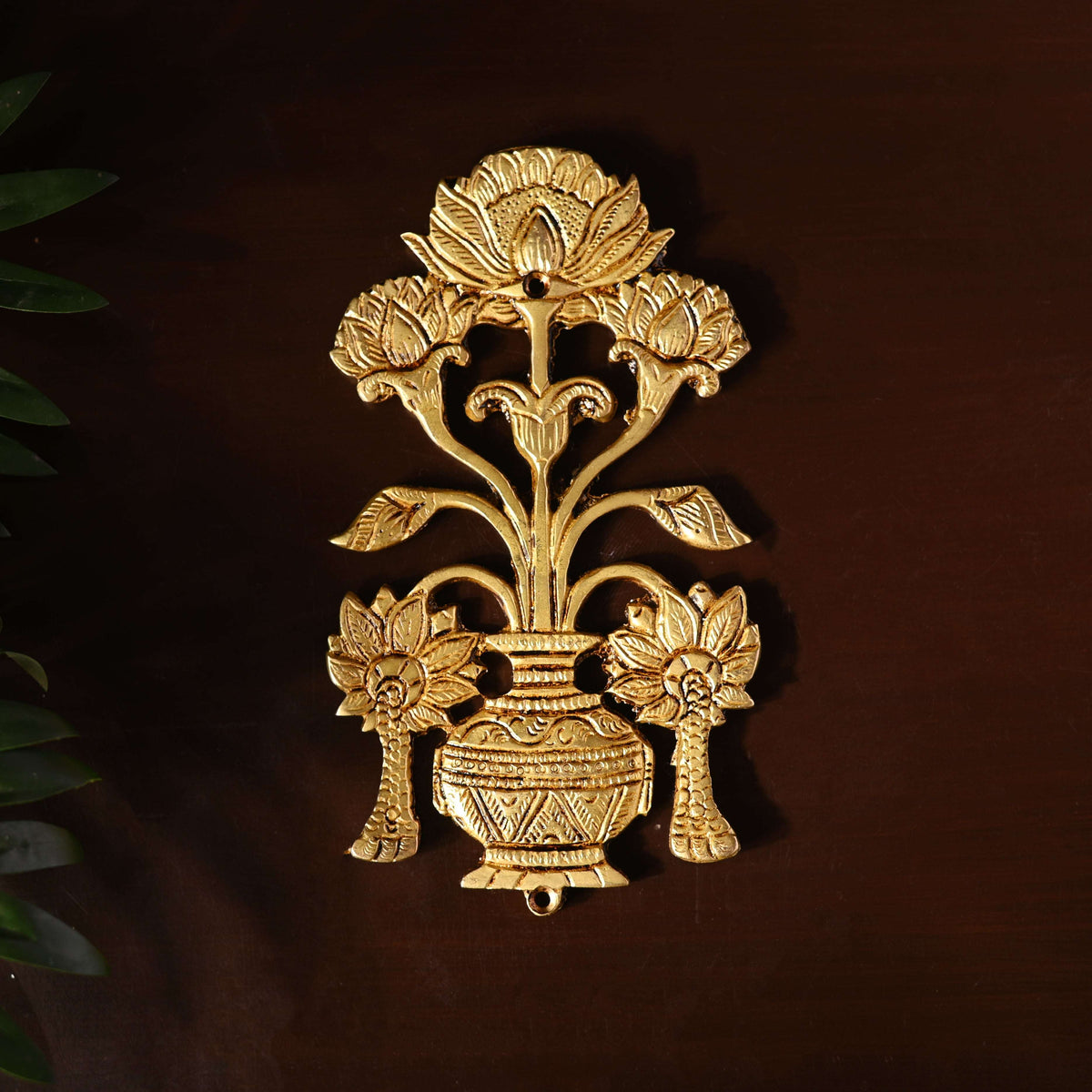 Brass Peacock & Lotus Kalash Wall Hanging Set (7.2 Inch) Vedansh Craft