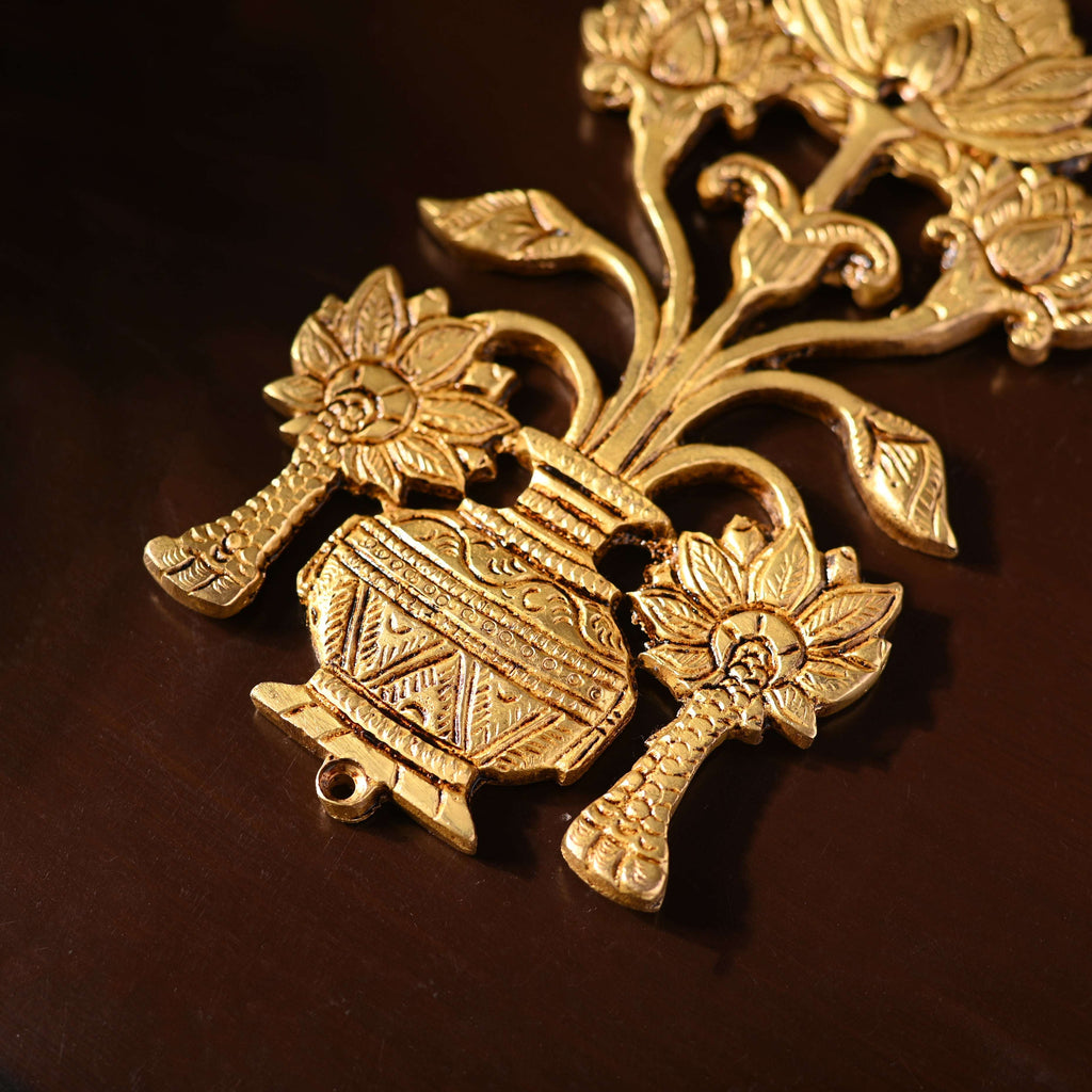 Brass Peacock & Lotus Kalash Wall Hanging Set (7.2 Inch) Vedansh Craft