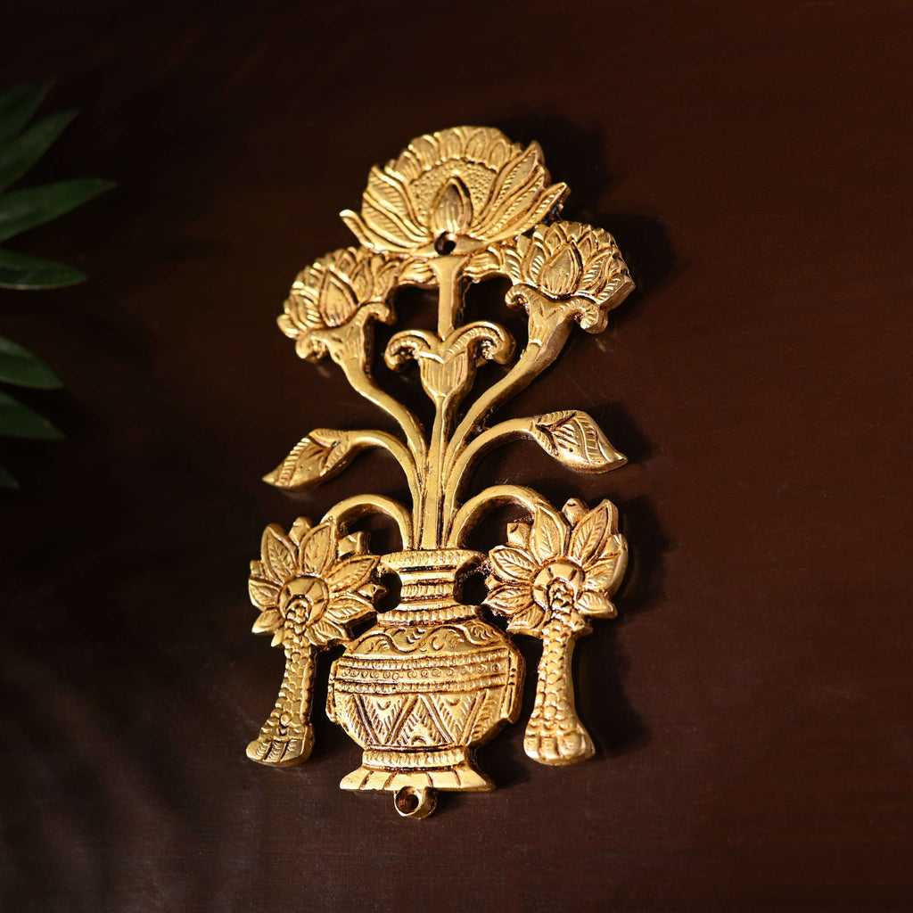 Brass Peacock & Lotus Kalash Wall Hanging Set (7.2 Inch) Vedansh Craft