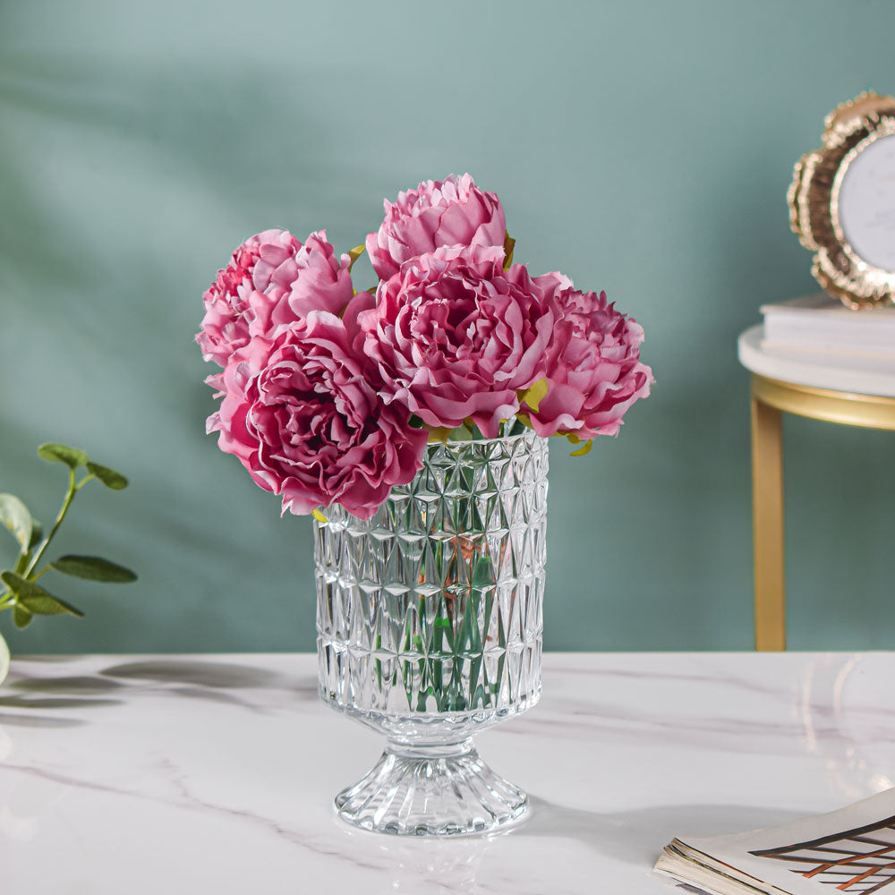 Diamond Glass Pedestal Vase 7 Inch Nestasia