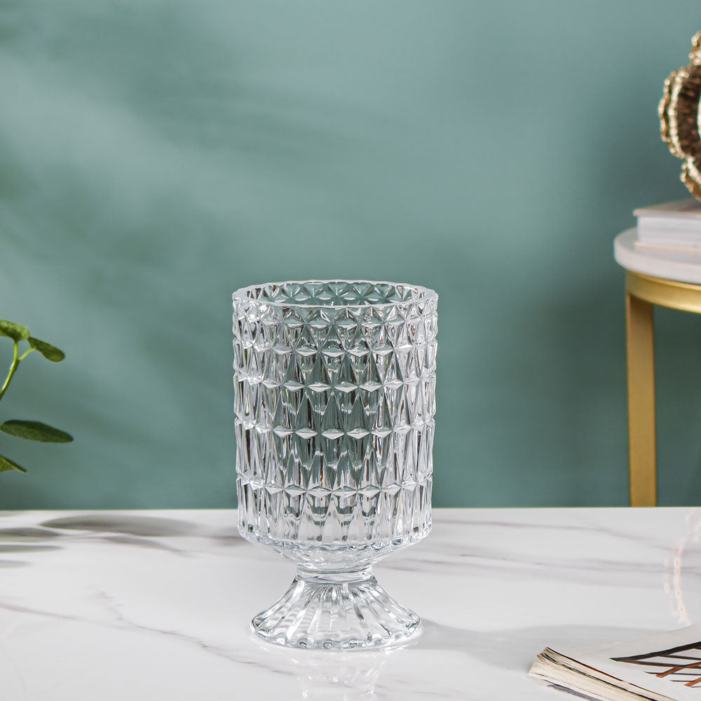 Diamond Glass Pedestal Vase 7 Inch Nestasia