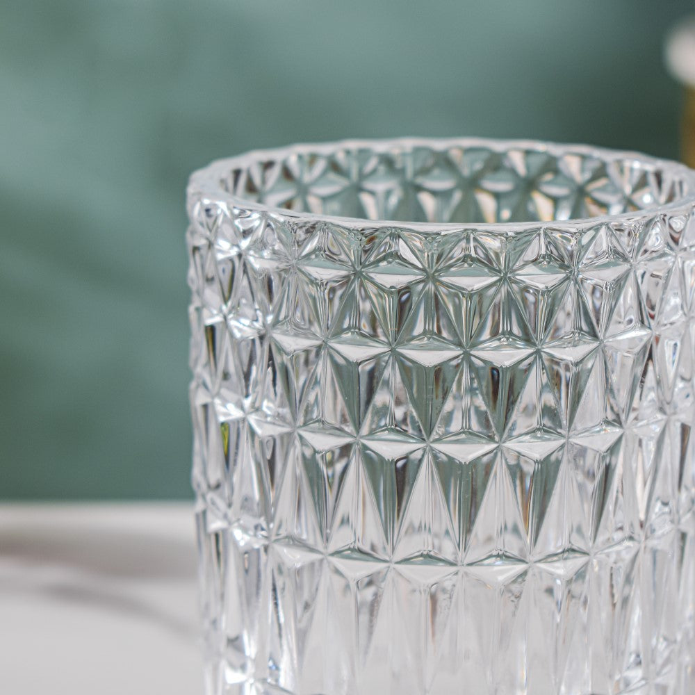 Diamond Glass Pedestal Vase 7 Inch Nestasia