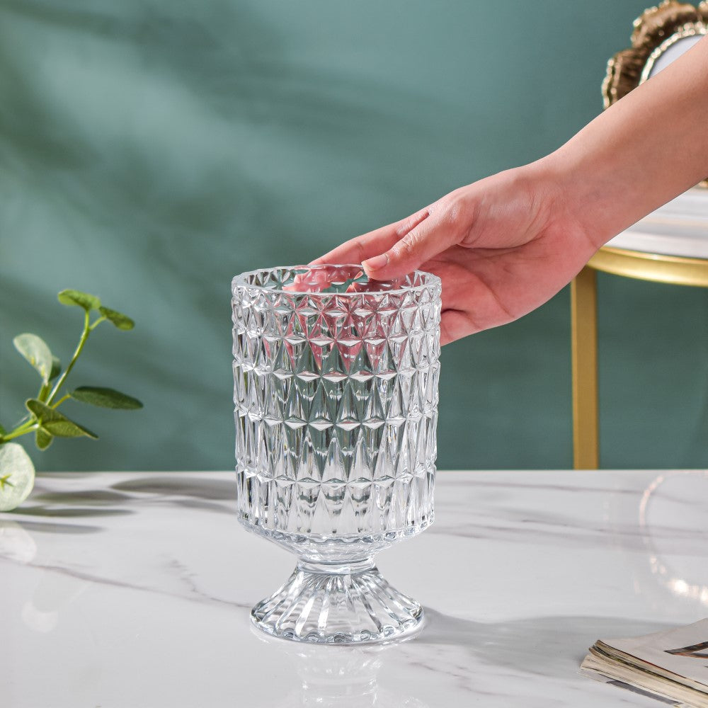 Diamond Glass Pedestal Vase 7 Inch Nestasia
