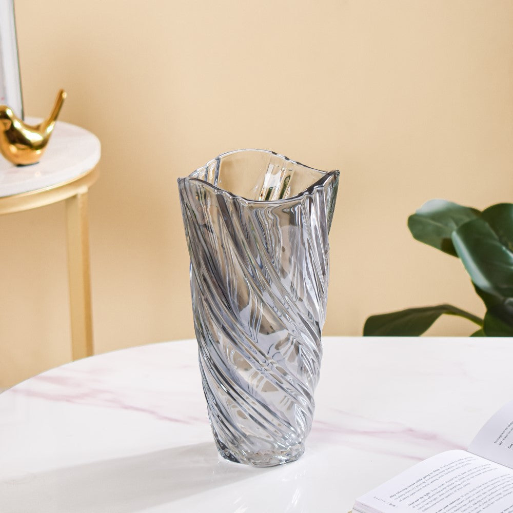 Spiral Winds Glass Flower Vase Grey Small 9 Inch Nestasia