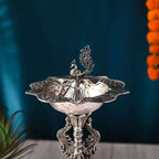 Brass Silver Plated Peacock Five Petal Samai / Lamp (10.5 INCH) Vedansh Craft