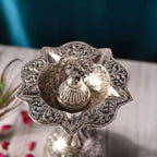 Brass Silver Plated Peacock Five Petal Samai / Lamp (10.5 INCH) Vedansh Craft